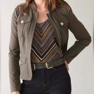 White House Black Market Dark Green Full Zip Utility Jacket Women Size 8